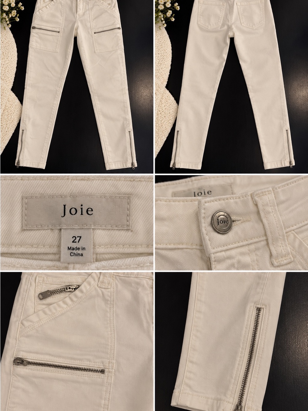 Joie Cream Ankle Zip Cropped Jeans